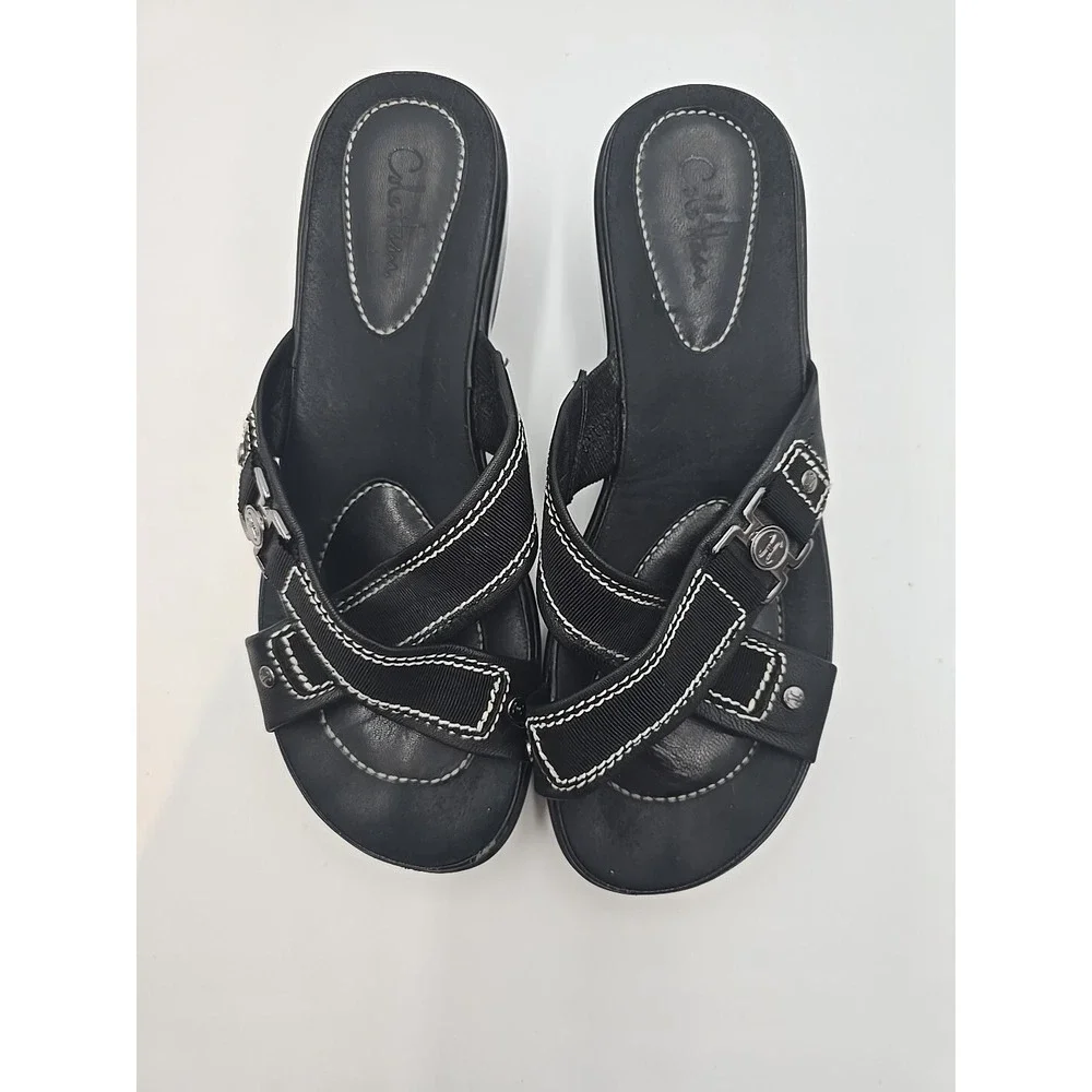 Cole Haan Air Alta High Slide Womens Sz 7B Black Sandals Comfort Wedge Goth Punk